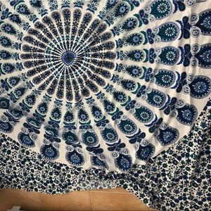 blue and white tapestry